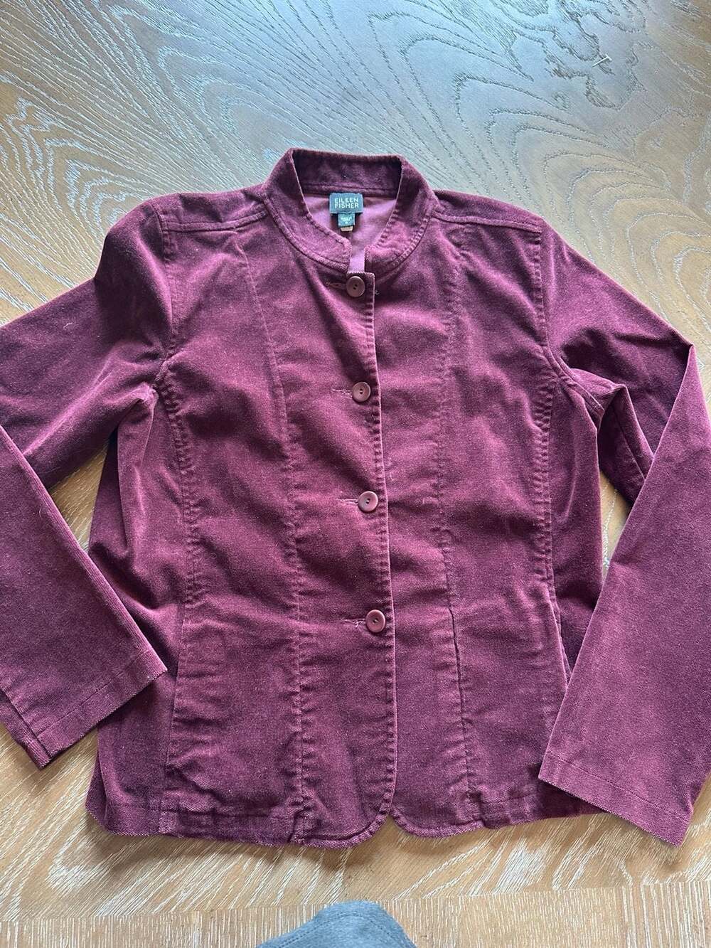 Eileen Fisher Burgundy Red Velvet Corduroy Button Front Jacket Size S